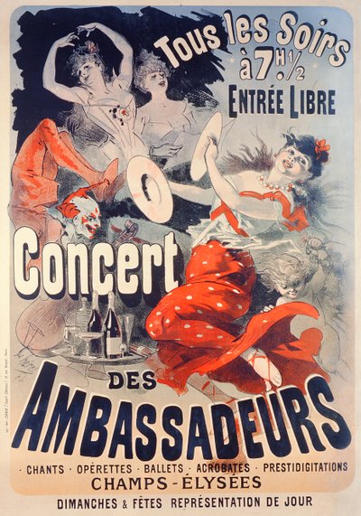 Poster ter promotie van het Concert des Ambassadeurs, 1884 door Jules Cheret